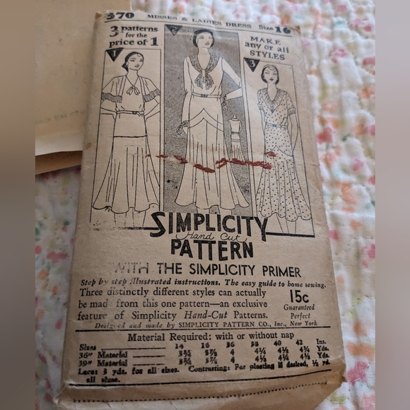 SOLD Antique 1920s Simplicity Dress Sewing Pattern 370 Three Styles Simplicity - Picture 3 of 6
